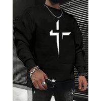 Loose Casual Fashionable Cross Pattern Printed Round Neck Long Sleeved Sportswear Autumn Winter