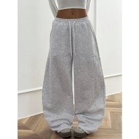 Streetwear Jogger Pants For Women - High Waist Loose Fit Casual Sweatpants With Pockets, Trendy Wide Leg Lounge Pants (Gray)