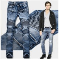 Clothing Light Wrinkle Slim Straight Motorcycle Pants Jeans