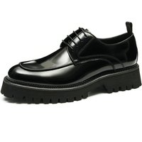 Thick soled bright leather shoes for men leather cowhide square head British business casual Derby increase formal men's shoes