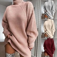 Oversized Knit Sweater Dress – Long Sleeve High Neck Tunic Raglan Sleeves Soft Cotton Blend Casual Loose Fit