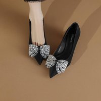Cameido Women's Mid - Heeled Pointed - Toe Low - Cut Single - Sole Shoes With Rhinestone - Decorated Bows, Comfortable And Stylish Cat