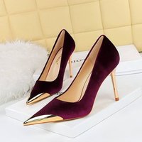 Women's Fashion Banquet Women's Shoes Wine Glass Heel High Heeled Suede Metal Pointed Toe Hollow Out Strap Women's Single Shoes