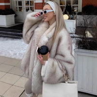 Luxury Fur Coat Winter Warm Longline Open Front Jacket Soft Fluffy Cozy Oversized Cardigan Elegant Streetwear Style (White Coffe)