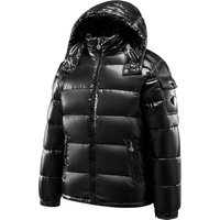 Chaqueta acolchada de algodón negro brillante para hombre, unisex, tallas grandes, con capucha, forro polar y de tejido grueso.