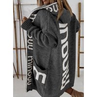 Long Cardigan Foreign Trade Hooded Letters Sweater European American Sweater Knitted Coat