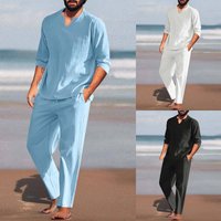 Clothing Casual Solid Pocket Elastic Cotton Linen Suit