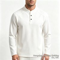 Henley Collar Long Sleeve Undershirt Small Stand Collar Two Button T Shirt Raglan Shoulder Loose Fit plus Multiple Colors Available