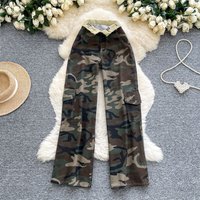 Vintage Camouflage High-Waisted Flare Pants – 90s Y2K Streetwear (Stretch Denim, Distressed Wash, Unisex Fit, Baggy Retro Chic For Women & Men)
