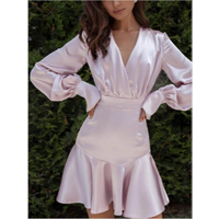 Clothing Spring Summer Long sleeved Waist Solid Printed Spring Summer Dress