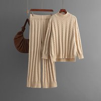 Clothing Solid half turtleneck sweater twist suit autumn winter fashion knitted two piece suit Cross border g