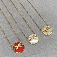 High Version Shangjia X-shaped Round Cake Inlaid Diamond Pendant Necklace Plated Niche Ins Design Fashionable Exquisite