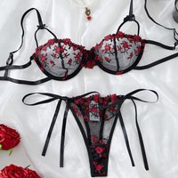 Intimates High Quality Sexy Lingerie Hot Style Steel Support Transparent Embroidery Sexy Lingerie Set