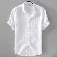 Men's Clothing Breathable Pure Linen Shirt Men's Short Sleeved Loose Tops Summer Wear Thin Lapel White Cotton And Linen Shirt