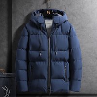 Men's Clothing Winter Casual Hooded Thickened Warm Gray Zipper Pocket Stand Collar Cotton Jacket