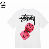 Stussy SS22 Dice Series Fuzzy Dice Tee Pattern Printed Round Neck Hooded Short Sleeve T-shirt For Couples
