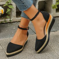 Pointed Toe Hollow Sandals Summer Platform Wedge Sandals Hemp Rope Sole Plus