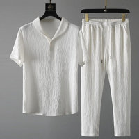 Men's Clothing White casual sports suit for men in summer with lapel, fashionable, light luxury, pleated two-piece suit, thin and handsome, trendy