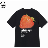 Stussy SS22 Strawberry Tee Classic Large Strawberry Printed Short Sleeve T-shirt For Couples