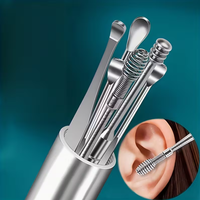 6Pcs/Set Portable Key Chain Scoop Ear Scoop Drum Scoop, Clean Pick Ear Tools, Stainless Steel Spiral Scoop Ear Scoop Set