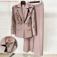 Elegant Embroidered Floral Jacket & Wide-leg Pants Set – Stylish Two-piece Outfit For Women (Pink, S-xxl)Pre-sale | Ships In 15 Days