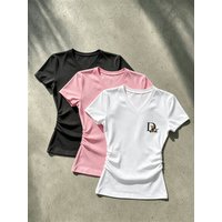European American Sexy Slim Fit T shirt Printed V neck Pleated Waist
