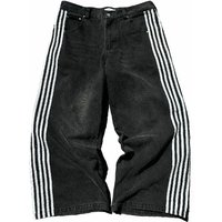 Retro 3D Print Straight Leg Jeans, 90s Streetwear Baggy Denim Pants For Women And Men, Comfort Fit
