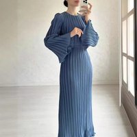 Clothing autumn long skirt temperament pleated bell sleeve mid length dress