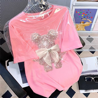 Clothing goods three dimensional diamond sequin embroidery cartoon short sleeved T shirt summer loose fashion age reducing tops
