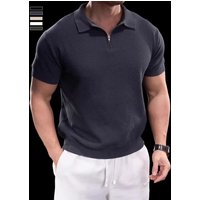 Slim Fit Knit Polo Shirt – Korean Style Short Sleeve Breathable Cotton Blend Casual Top 