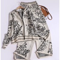 Clothing fashion knitted suit spring autumn hooded sweater age reducing wide leg pants two piece set trendy