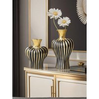 Striped Block Ceramic Vase Elegant Floral Arrangements Ideal Entryway Living Room & Balcony Decor Versatile Home Accent