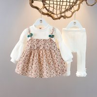 s clothing long sleeved floral suspenders dress set stylish two piece dress set