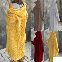 Clothing Cardigan Braided Knitted Hooded Long Cardigan Sweater
