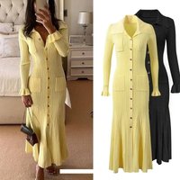 Clothing Temperament Knitted Dress Autumn Winter Style High End Long Sleeved Waist Elegant Dress