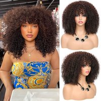 Synthetic Hairhair Short Afro with Bangs Natural 16Inch 290G Wig Kinky Curly Wigs  for