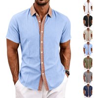 Summer Block Linen Shirt European American Style Collar Polo Stock