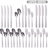 48-Piece Premium Cutlery Set – Matte Black Stainless Steel Flatware For 12, Includes Steak Knives & Soup Spoons, Elegant Tableware