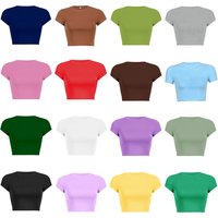 Women's Clothing Women's Basic Cropped T-Shirt Solid Color Round Neck Short Sleeve Style Dopamine Inducing Top