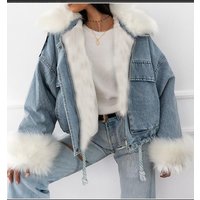 Popular Washed Denim Short Fur One piece Jacket