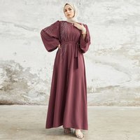 Muslim Dress Elegant Middle Eastern Beaded Maxi Dress Rhinestones – Dubai Turkish Style Long Sleeve Round Neck Gown 