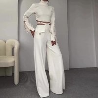 Women's Clothing high collar solid color navel exposed sweet and spicy loose wide leg suit for women