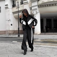  Casual Two Piece Set Stylish Loose Fit Block Zip Up Hoodie Matching Pants Streetwear Fashion