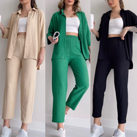 Women's Clothing Women's Fashion Casual Large Size Summer Shirt High Waist Wide Leg Pants Suit Commuting