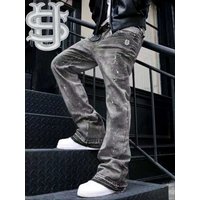 Men's Premium Washed Denim Jeans - US Embroidery & Splatter Paint Hip-Hop Streetwear Jeans