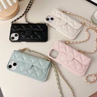 Suitable For Style Lychee Card Slot IPhone 17 16 Pro Max Crossbody Chain 15 Diamond Pattern 14 Hard Case
