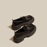 Thick sole loafers women's single shoes New British retro metal mouth student soft sole