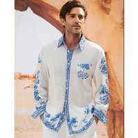 Men's Clothing Autumn Tops Long Sleeved Printed Contrast Casual Shirts