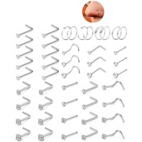Ear Piercing 47 Piece Stainless Steel Piercing Jewelry Nose Ring L Shaped Curved Rod Diamond Encrusted Nose Stud Set