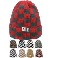 Hat Internet celebrity popular hat autumn and winter version niche large head circumference woolen hat thickened warm checkerboard plaid knitted hat